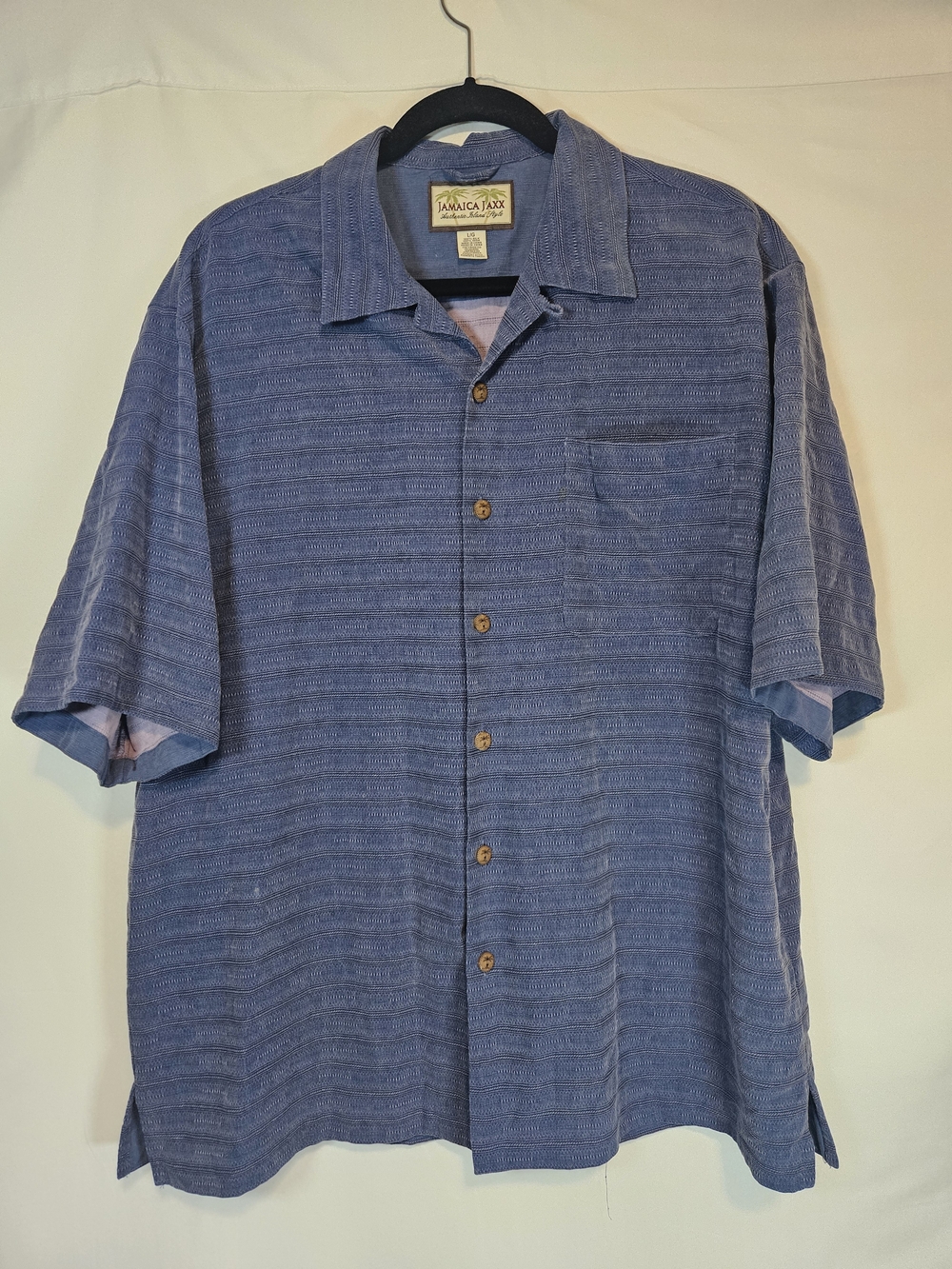 Jamaica Jaxx Men's 100% Silk Blue Short-Sleeve Button-Down Shirt